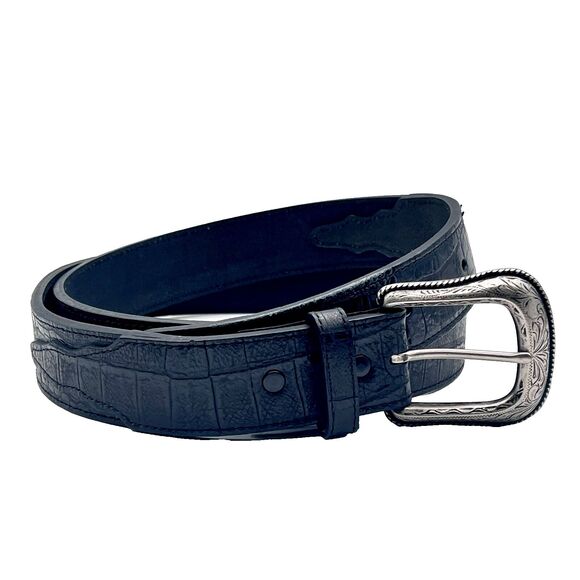 Croc Embossed Black Leather Belt by Roper  Removable Engraved Buckle Western 46 - Picture 4 of 10